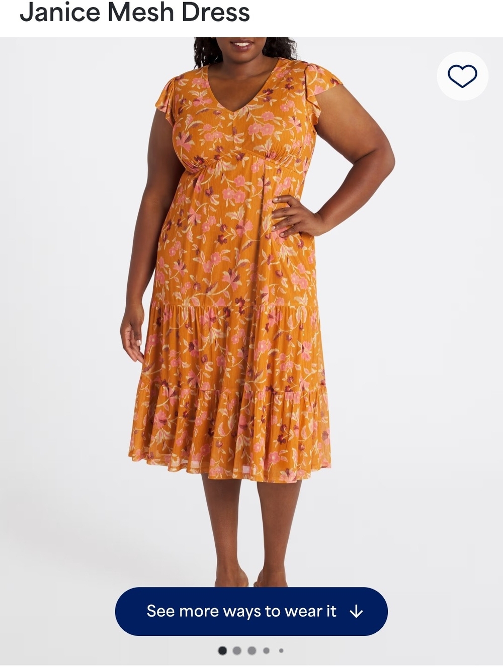 V-Neck Floral Midi Dress in Burnt Orange with Pink Print - Women's